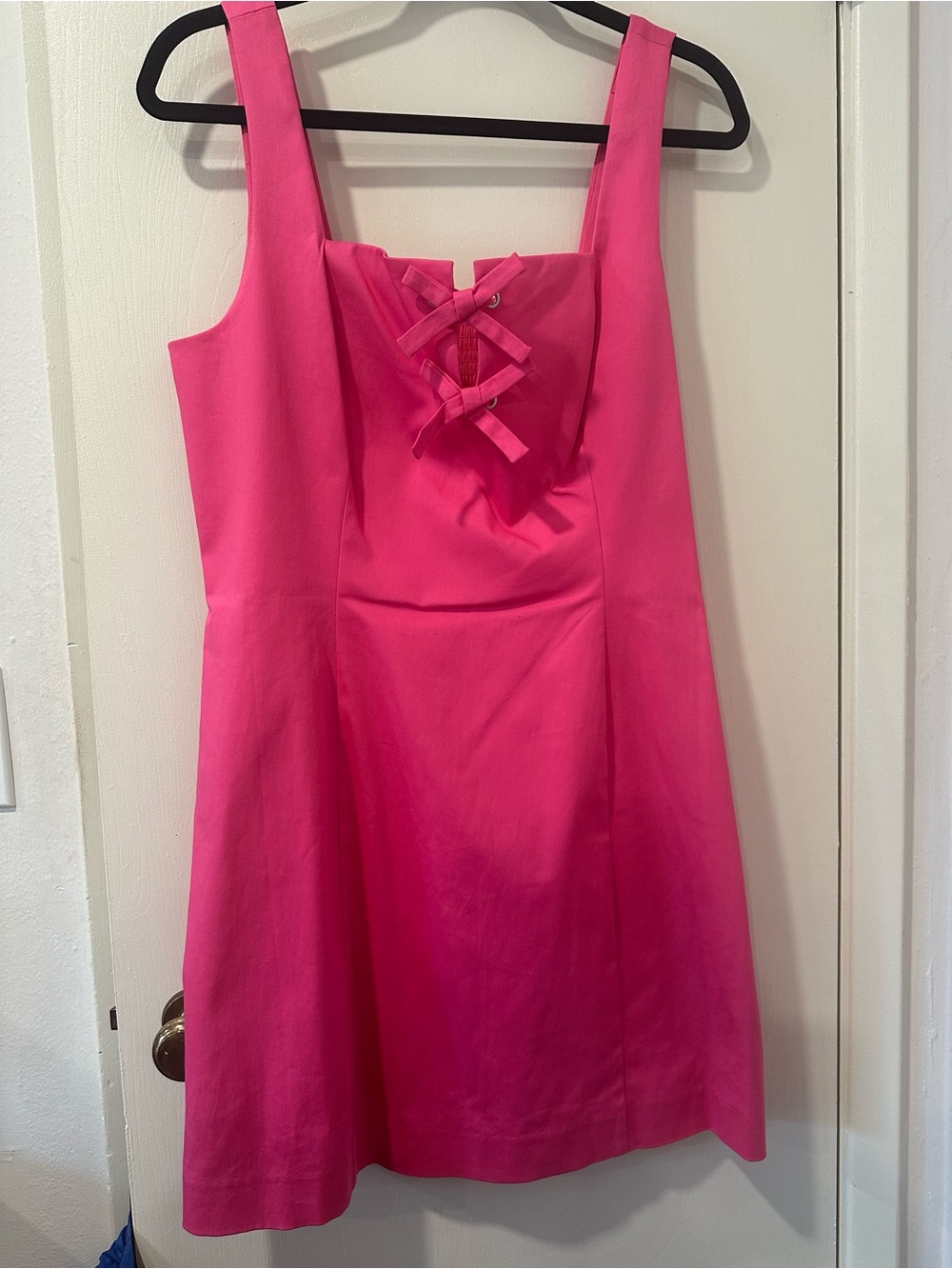 Cute Hot Pink Sleeveless Bow-Front Mini Summer Dress. Size 14. Formal or Casual
